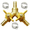 1/4" Hose Barb valve, Brass 3 Way Shut Off Valve