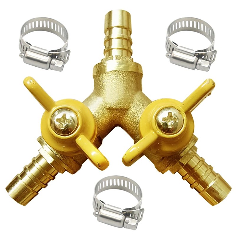 1/4" Hose Barb valve, Brass 3 Way Shut Off Valve