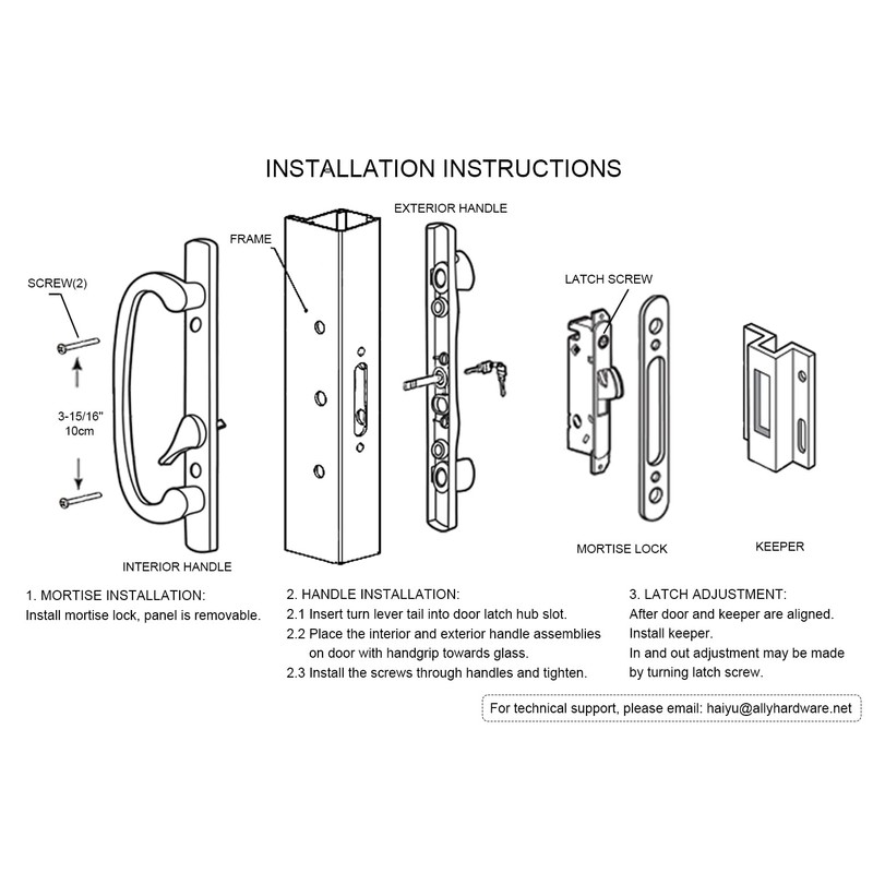 ALLYWASAI 46-02 Offset Latch Sliding Patio Door Handleset Fits 3-15/16"