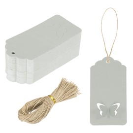 MECCANIXITY 200Pcs Kraft Paper Gift Tags with String, 3.5 x 1.6 Inch Blank Hanging Labels Wave Shape Paper Labels Silver Gray Gift Tags for Price Tags, Christmas, DIY Crafts