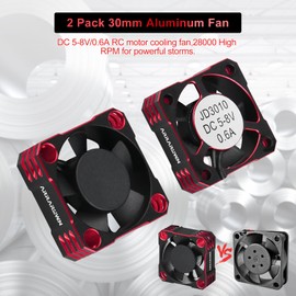 Twin Metal RC Cooling Fans 30mm 28000 RPM with Motor Heatsink-Update Parts RC Fan for 1/8 1/7 Scale RC Cars 540 3650 550 3670 Motor,Diameter Size of Brushless Motor is 36mm (Red)