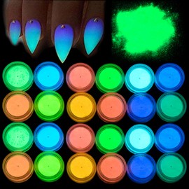 MEILINDS Glow in The Dark Powder 24 Jars Luminous Pigment Powder Night Fluorescence Glitter, 12 Colors Luminous Epoxy Resin Acrylic Pigment Dust for Nail Art, Makeup, Painting, DIY Crafts