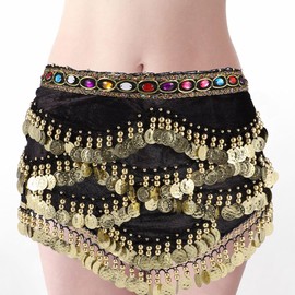 BESPORTBLE Belly Hip Scarf Dance, Belly Dancing Skirt Hip Scarves with Dangling Coins Belly Dancing Hip Scarf,Women's Belly Dance Hip Scarf, Belly Dance Skirt Wrap Bling Sequins Coins Belly Dance