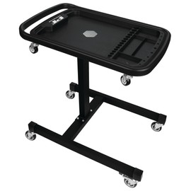 Performance Tool W85039 2-in-1 Adjustable Mobile Tool Table - Swivel Casters, Removable Magnetic Tool Tray, Steel, Black