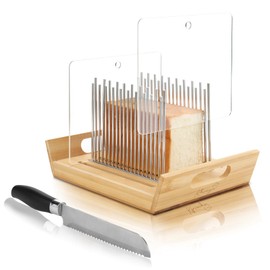 KHINYA Bread Slicer for Homemade Bread, Boat-shaped Bread Slicer, Sourdough Bread Cutter, Adjustable Stainless Steel Bread Slicing Guide with Free Bread Knife