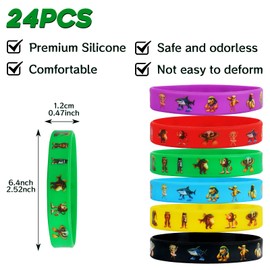 LCKYPOWTHY 24 Pieces Italian Brainrot Rubber Bracelets Silicone Stretch Wristbands Colored Silicone Bracelets for Birthday Party Supplies