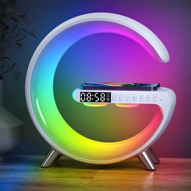 Sound Machine Smart Light Sunrise Alarm Clock Wake Up Light Alarm Clocks for Bedrooms Dimmable Table Lamp with Fast Wireless Charger Alarm Clock for Heavy Sleepers Adults for Bedroom,Dorm,Gift (White)