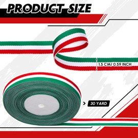 Gulfmew National Ribbon, 15 mm x 30 Yards, Italy Ribbon, Gift Ribbon, Decorative Ribbon, Fabric Ribbon, Satin Ribbon for World Cup, European Championship, National Holidays (Red, White, Green)