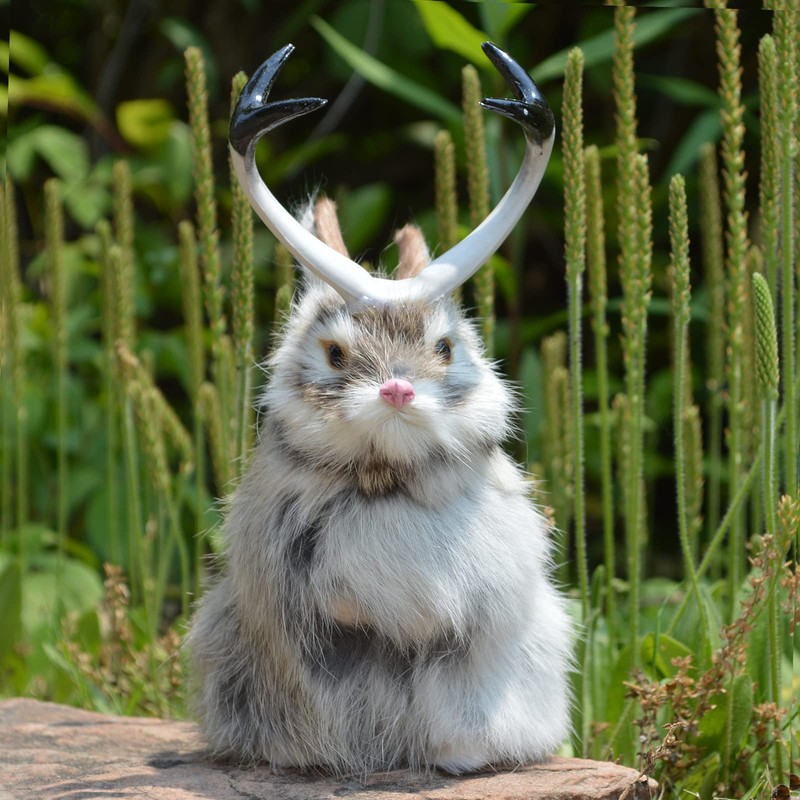 Basuo-9Q Realistic Jackalope Furry Wild Animal Replica Figurine Easter Bunny