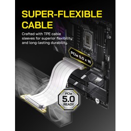 EZDIY-FAB PCIe 5.0 X16 Riser Cable, 64GB/s for RTX 50/RTX 40, RX 9000/RX 7000 GPUs, PCIe Extension Card, Backward Compatible with PCIe 4.0/3.0,Vertical GPU Mount,Right Angle-30cm,White