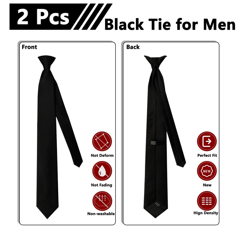 Mantieqingway Clip-On Black Tie 3.15'' Solid Color Pre-tied Adjustable Neck