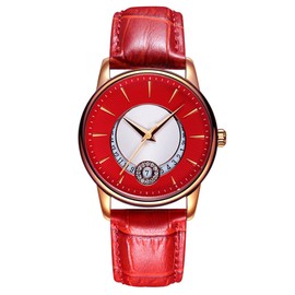 OCHSTIN Fashion Men Women Quartz Movement Rhinestone Watch(Rose Gold Case  Red Strap)