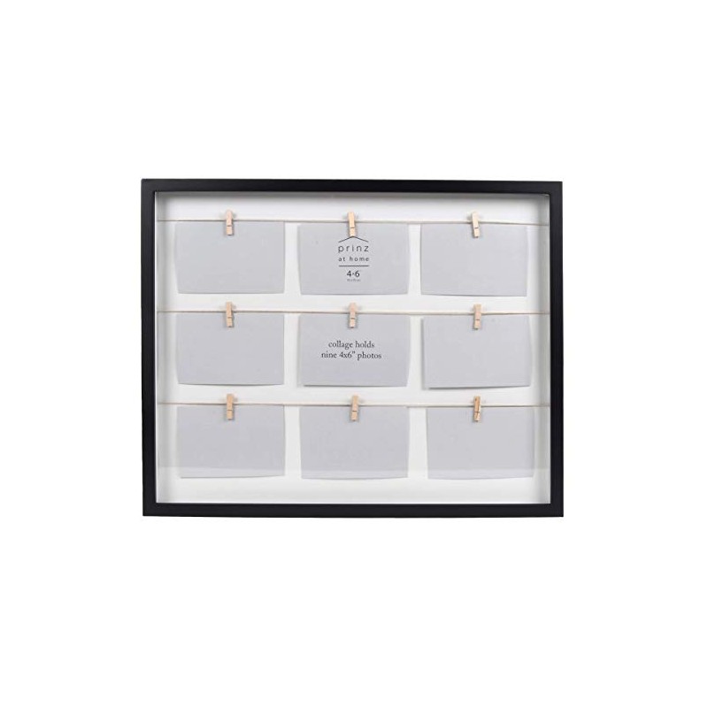 Prinz 9 Opening Clothespin Collage Picture Frame for 4x6 Photos,