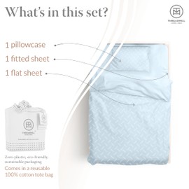 threadmill Home lino jacquard 4 piezas colección de sábanas Astra, 300 hilos, 100% algodón de fibras largas King juego de sábanas, blanco, ropa de cama de lujo, suave tela de satén con diseño de Jacquard., Azul, Individual