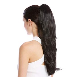 WIG ME UP - TZB-26A-V-2 Ponytail Hairpiece Extensions Claw Grip Clamp long smooth slightly waved black 17inch