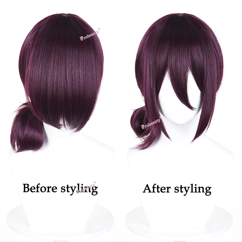Probeauty Short Purple Anime Wig Deep Purple Wig for Women