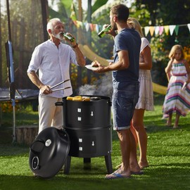 MAT EXPERT 3-in-1 Outdoor Smoker Grill, Charcoal, 2-Layer, Portable, 400 Sq. In. Grilling Space, 2 Racks, Black Iron, Free Standing, Perfect for Camping, Tailgating, BBQ