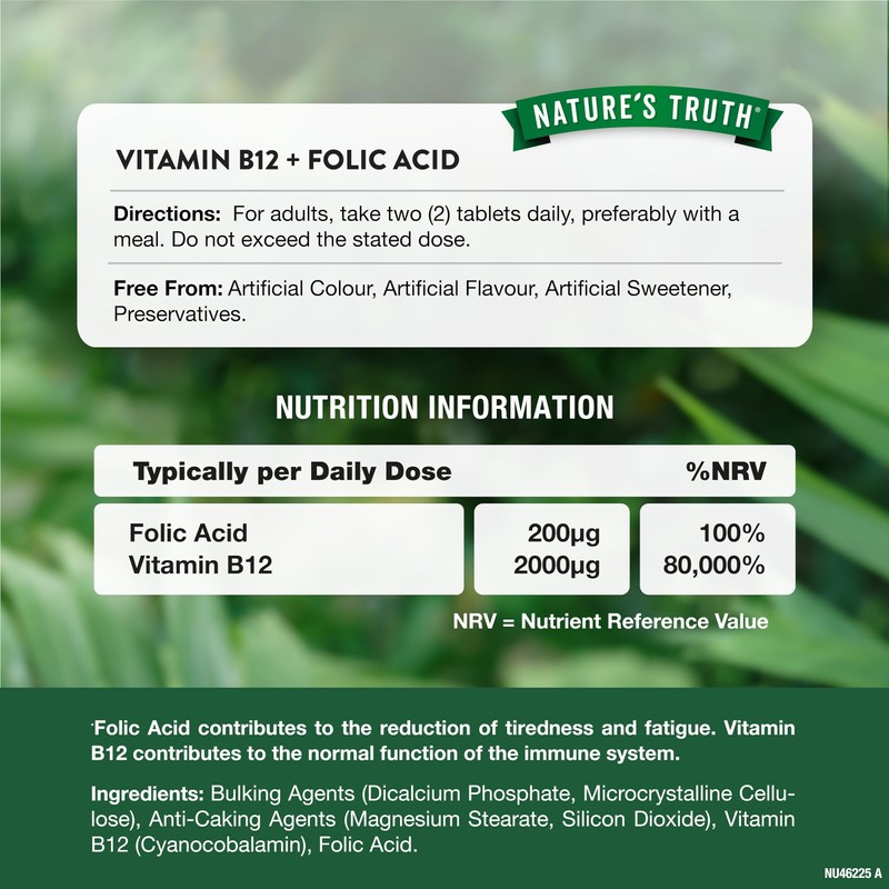 Nature's Truth Vitamin B12 with Folic Acid - 60 Vegan