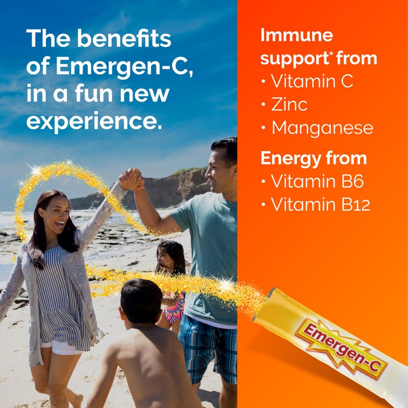 Emergen-C Crystals, On-the-Go Emergen-C Immune Support Supplement with Vitamin C,