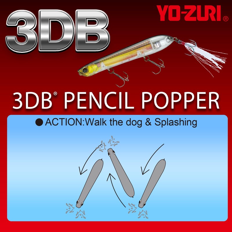 YO-ZURI バスルアー 3DB ペンシルポッパー フローティング 110mm カラー:マットパールグリッターシャッド