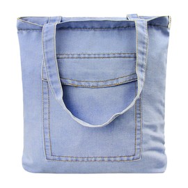 FakeFace Women's Jeans Canvas Shoulder Bag Messenger Bag Handbag Shoulder Bag Holes Pattern Light Blue & Dark Blue, #2