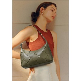 BOSTANTEN Woven Purses for Women Vegan Leather Hobo Bag Shoulder Handbags, Olive Green