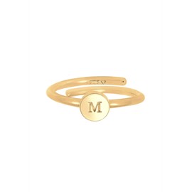 Elli Women's Ring Letter M Circle Adjustable Basic in 925 Sterling Silver Gold-Plated, Sterling Silver, None