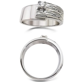 925 Sterling Silver Band Ring with Cubic Zirconia, Rhodium-Plated Engagement Ring with Wave Structure, Premium Wide Statement Ring, rhodium, Cubic Zirconia