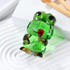 Crystal Frog Hold a Red Rose Figurine Gifts for Women - Funny Lucky Frog Animal Glass Ornament for Home Office Patio Tabletop Decor Housewarming Gift