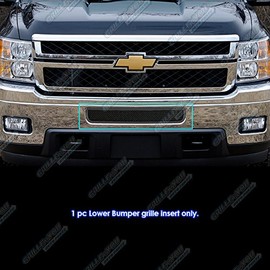 APS Compatible with 2011-2014 Chevy Silverado 2500 HD 3500 HD Stainless Black Bumper Mesh Grill N19-H23867C