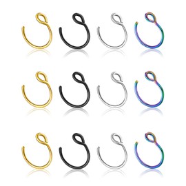 JELIEE 12Pcs 20G Fake Nose Rings Fake Septum Nose Ring Hoop for Faux Lip Septum Nose Ring Set Stainless Nose Hoop for Women Men