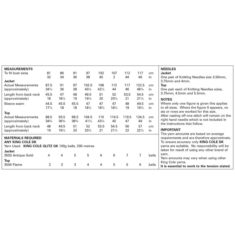 King Cole 5946 Knitting Pattern Womens Cropped Jacket and Tank