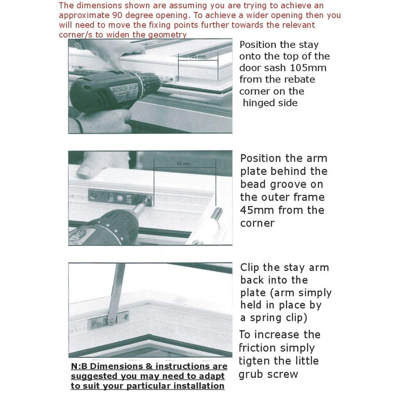 Gardinia Upvc Door Restrictor Metal Strong Keep Open Friction Arm