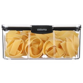 Sistema Ultra 2.63L Rectangle Food Storage Container | Stackable | Airtight Pantry Storage Container with Locking Clips | BPA & Phalate Free | Clear with Black Accents