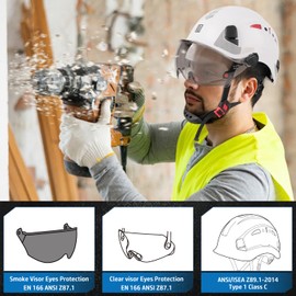 UM ULTRAMAXX Safety Helmet with Build-in Visor, Hard Hat with Vented Design, ANSI Z89.1 Certified, Ideal for Industrial and Construction (White)