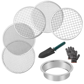 8Pcs Stainless Steel Soil Sieve Set, Garden Sieve Potting Mesh Sieve with 5 Interchangeable Sifting Pan(1-3-6-9-12 mm), Compost Sieve for Soil, Stones, Weeds, Cat Litter, with Spade and Gloves