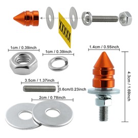Bashineng Spike License Plate Screw Fasteners Kit License Plate Bolts Decoration Stainless Steels Aluminum Alloy Universal Fit Most Cars Truck Motorcycle 4 Pcs (Orange)
