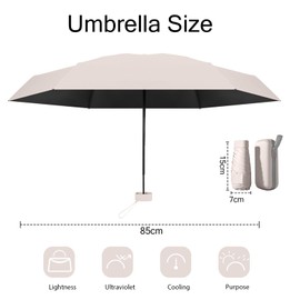 MPXEAVG Compact Umbrella, Mini Umbrella, Umbrella UV Protection, Women's Small Ultralight, Parasol Portable, Umbrella Box, beige