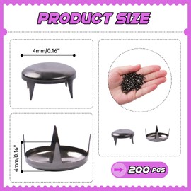 200Pcs 4mm Black Round Dome Studs Nailhead Rivets for Punk Rock DIY Leather Craft, Clothes, Bags, Shoes, Bracelets