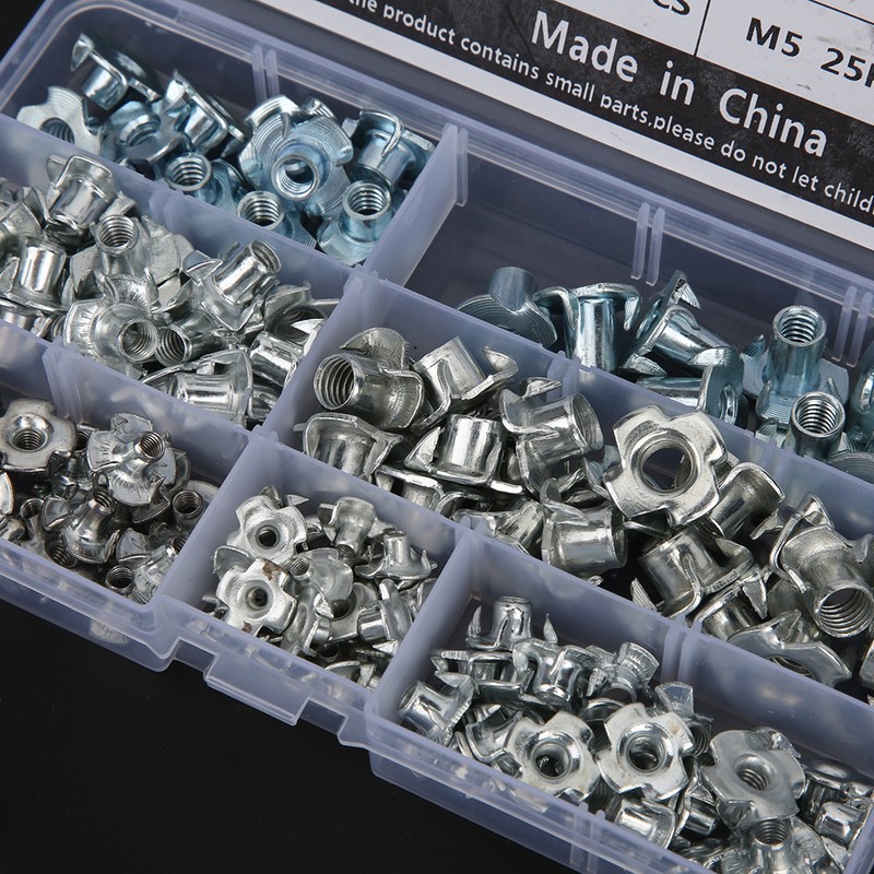 135pcs Carbon Steel Four Claw Nut Assortment Kit for Furniture
