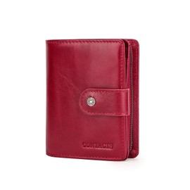 CONTACT'S-Women Leather Wallet RFID Blocking Small Bifold Coin Pocket Purse Wallet with Zipper Card- ID Window (Red)