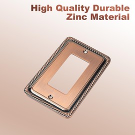 Henne Bery Rope Edge Decorative Wall Plate Switch Plate Outlet Cover (Single Decorator, 3 Pack, Antique Copper)