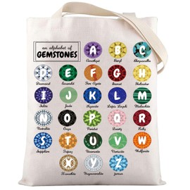 LEVLO Gemstones Crystals Tote Bag Mystical Geologist Gift An Alphabet Of Gemstones Shoulder Bag Crystal Collect Merch (Gemstones Tote)