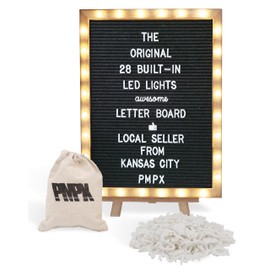 Letter Board THE ORIGINAL Black Felt Board with Stand, Built-in LED Lights 12 x 16 -Menu Board + Wood Frame, 690 Letters, Emojis + Cursive words - Custom Sign Messages