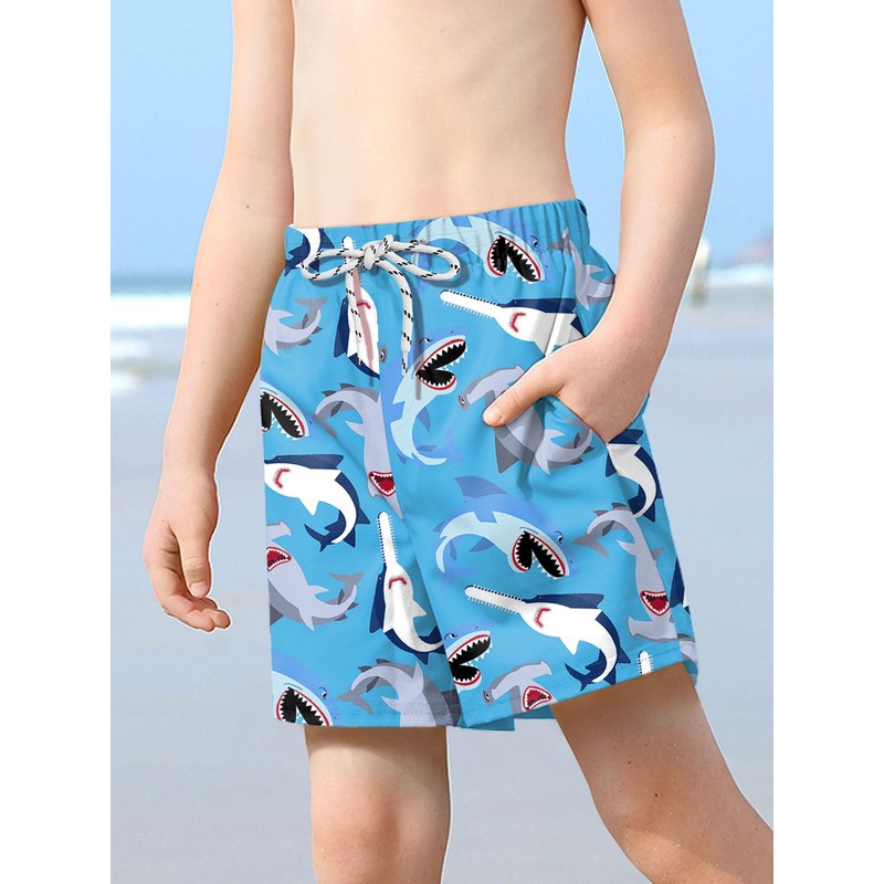 BesserBay Little Boys Summer Blue Shark Adjustable Drawstring Stretch Swim