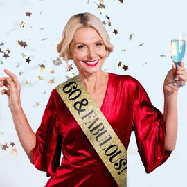 60th Birthday Sash - "60 & Fabulous" Birthday Sash - 60th Birthday Sash for Women & Men (60th - Gold)