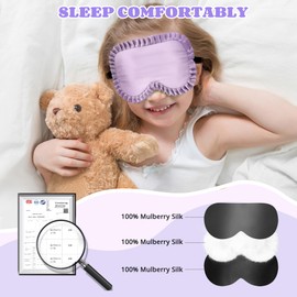 Kids Sleep Mask Eye Cover, 100% Real Mulberry Silk Sleep Mask with Adjustable Strap, Kids Blindfold for Sleeping, Boys Girls Eye Shade for Ages 3-15, Soft and No Pressure (Purple)