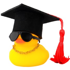 wonuu Car Dashboard Decor Graduation Hat Rubber Duck, Car Ducks Ornaments with Mini Hat Necklace Sunglasses Scarf (Red)