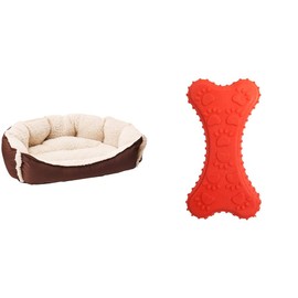 Fancy Pets Cama Maltes para Perro Tamaño Mediana Color Café  Juguete Mordedera de Hueso de Caucho con Huellas para Perro                              