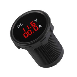 Digital Ammeter 12-24V Round Panel Red LED Display Amp Voltmeter Gauge IP67 Waterproof Voltage Meter Tester for Car Motorcycle Truck Boat Marine
